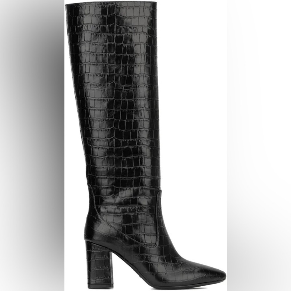 Aquatalia Black Croc-Embossed Heeled Boots